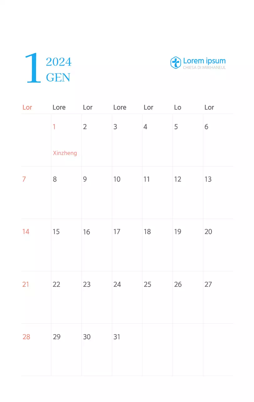 Calendario ecclesiastico blu di concezione moderna