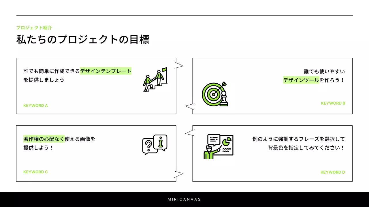 白と緑を基調としたシンプルなプロジェクト紹介のためのレポート