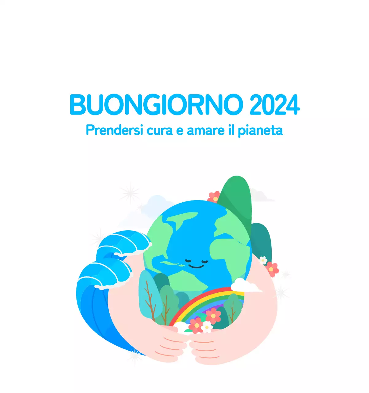 Celebrazione delle festività natalizie con illustrazioni colorate di persone e del pianeta.