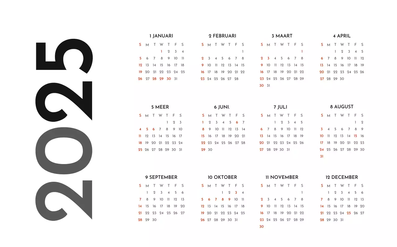 Een eenvoudige bedrijfskalender in grijs