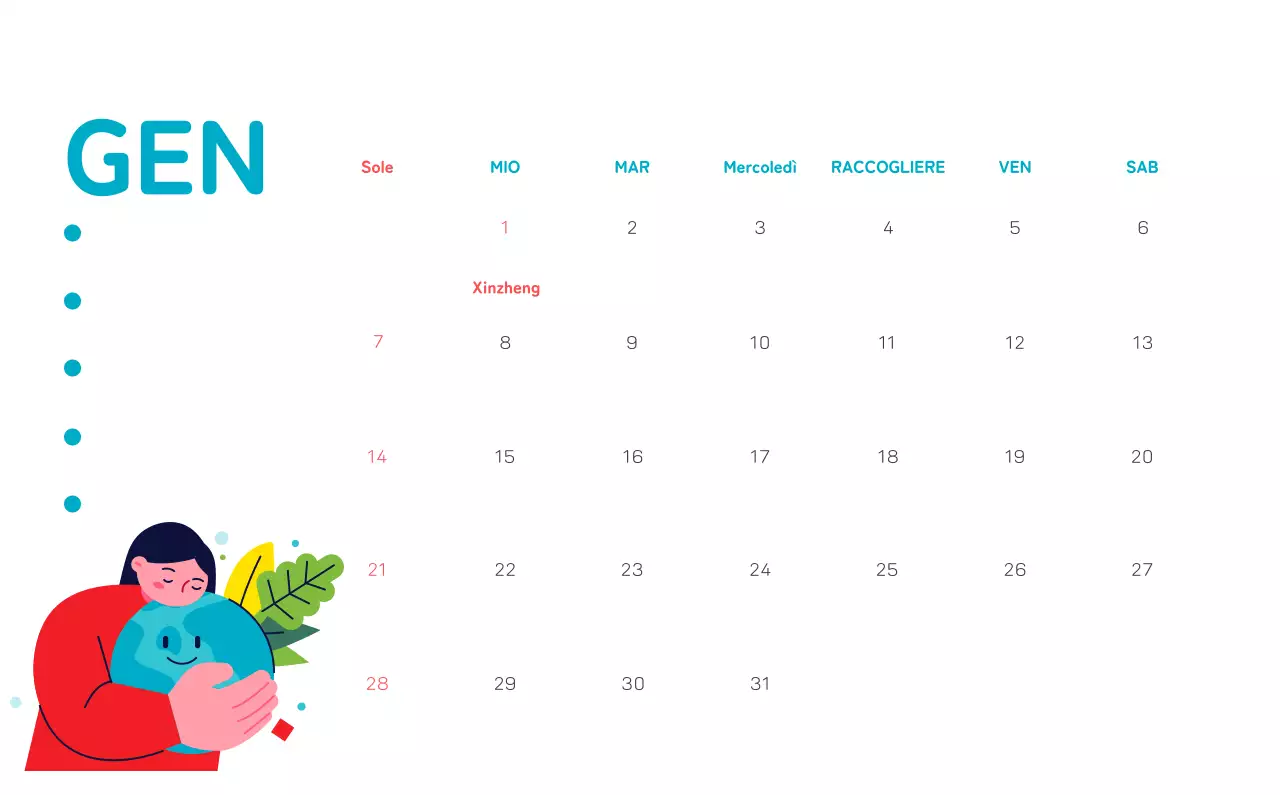 Celebrazione delle festività natalizie con illustrazioni colorate di persone e del pianeta.