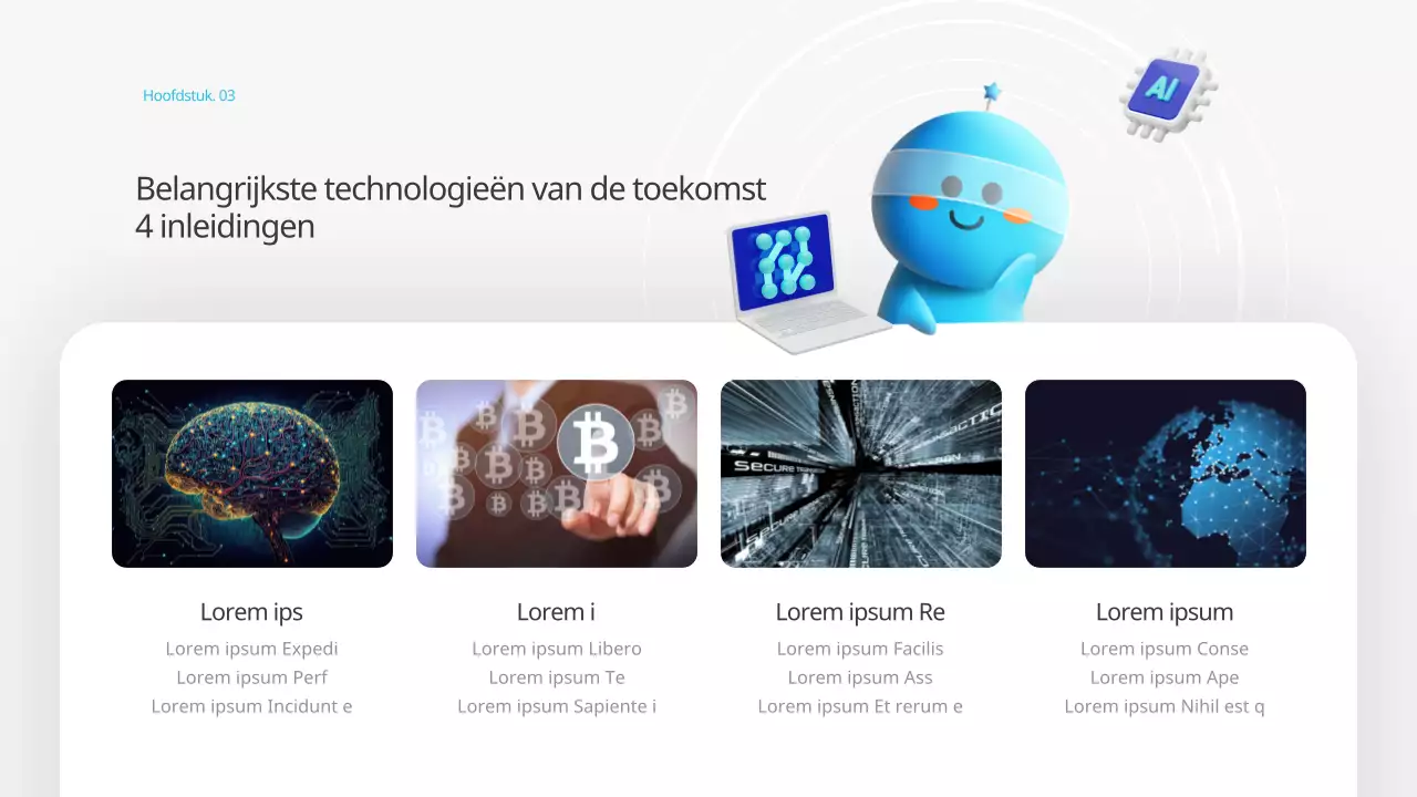 Een kitscherig blauw-geel futuristisch trainingsdek voor technologische prognoses