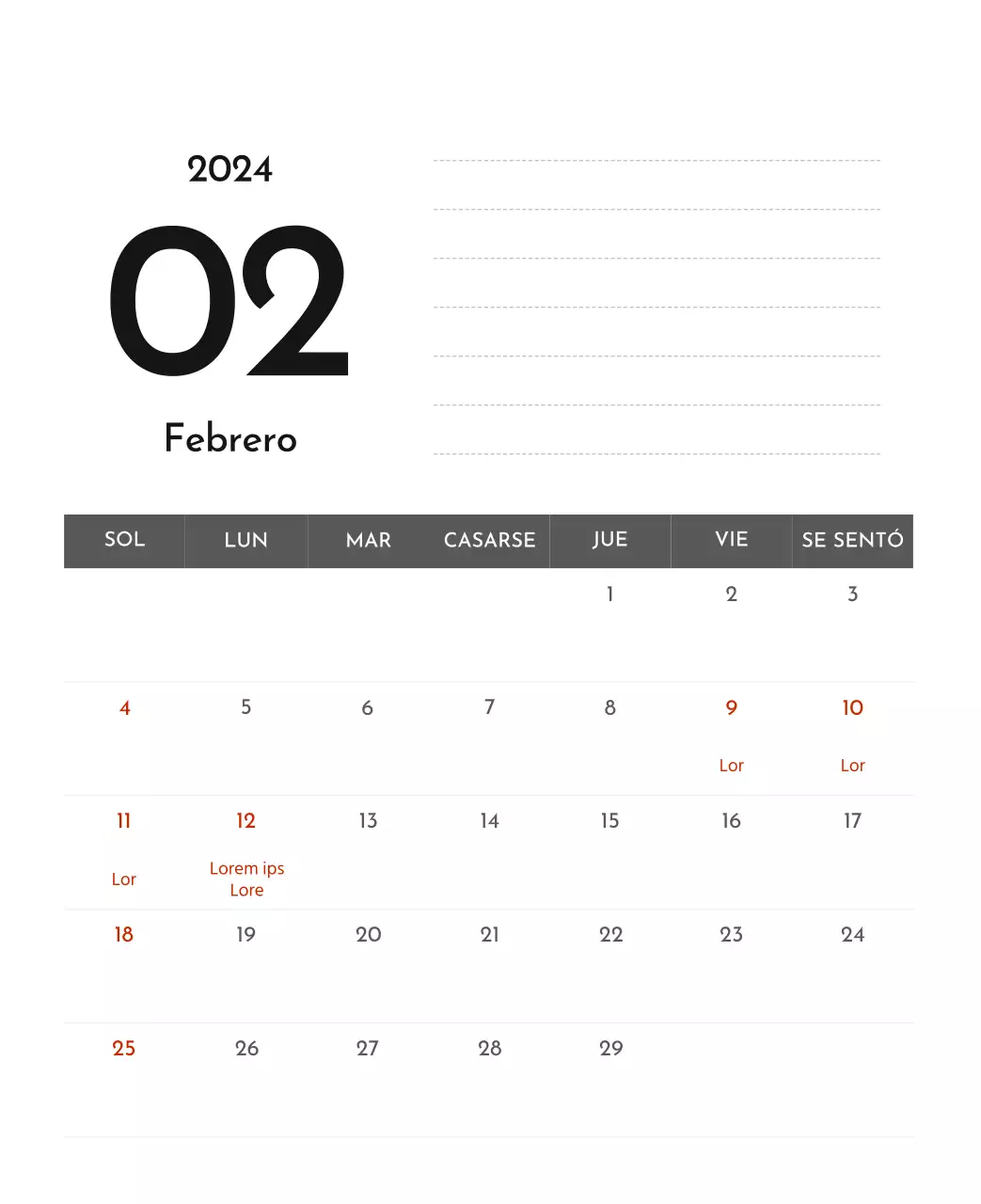 Un sencillo calendario corporativo en gris