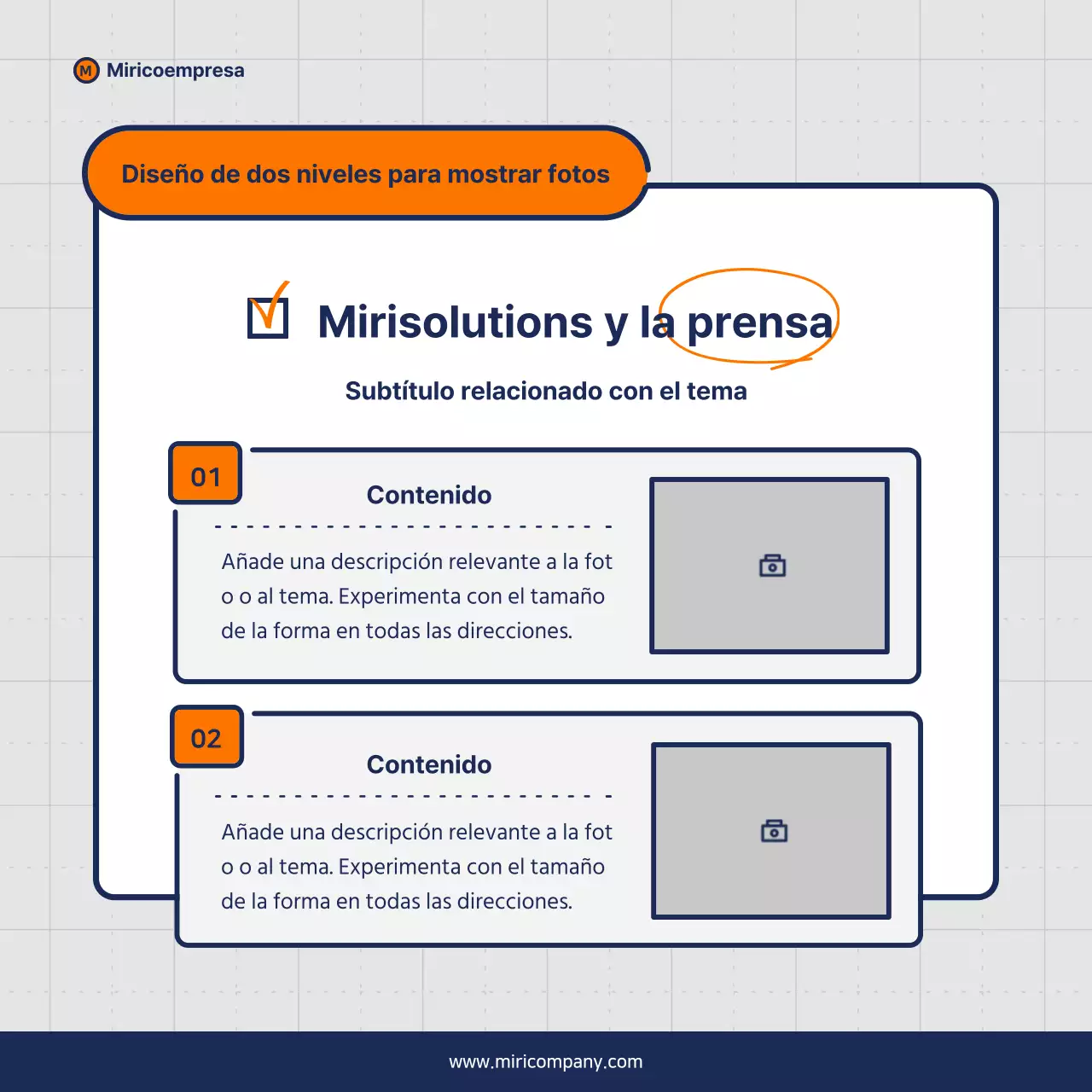 Propuesta minimalista de discurso empresarial en naranja y azul marino