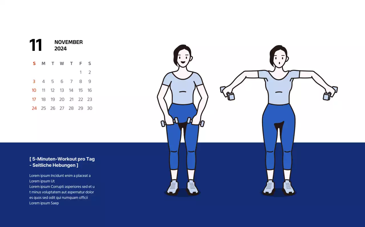 Einfacher Kalender mit klaren Illustrationen in Blau