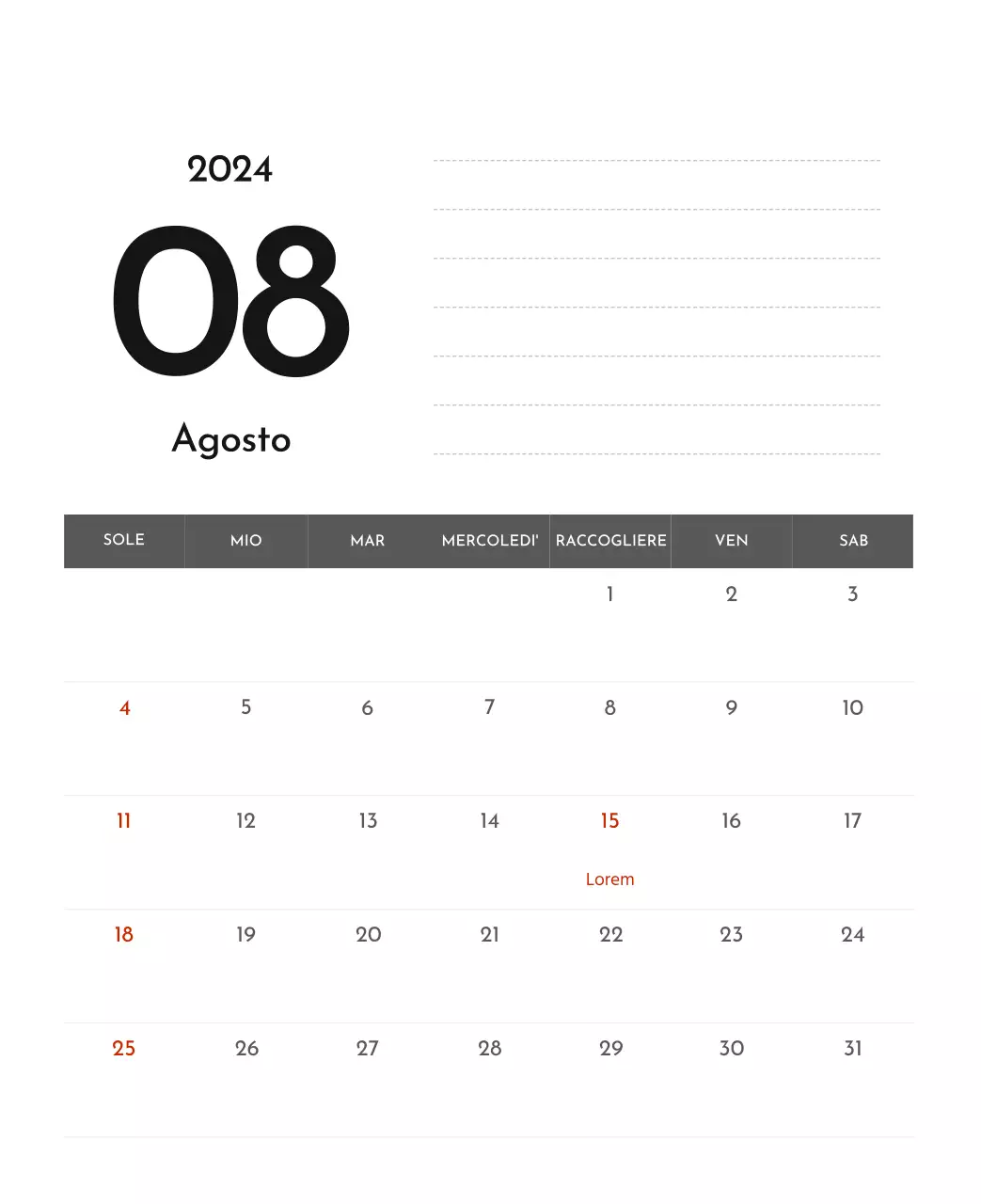Un semplice calendario aziendale in grigio