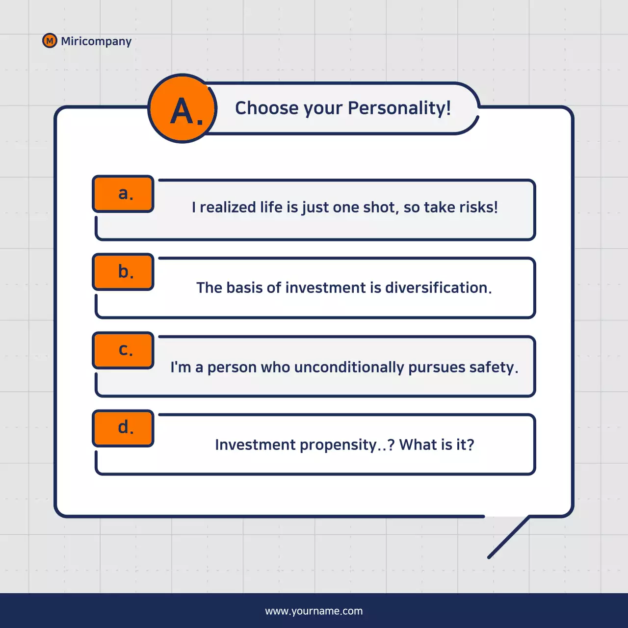 Minimalist business pitch proposal in orange and navy blue