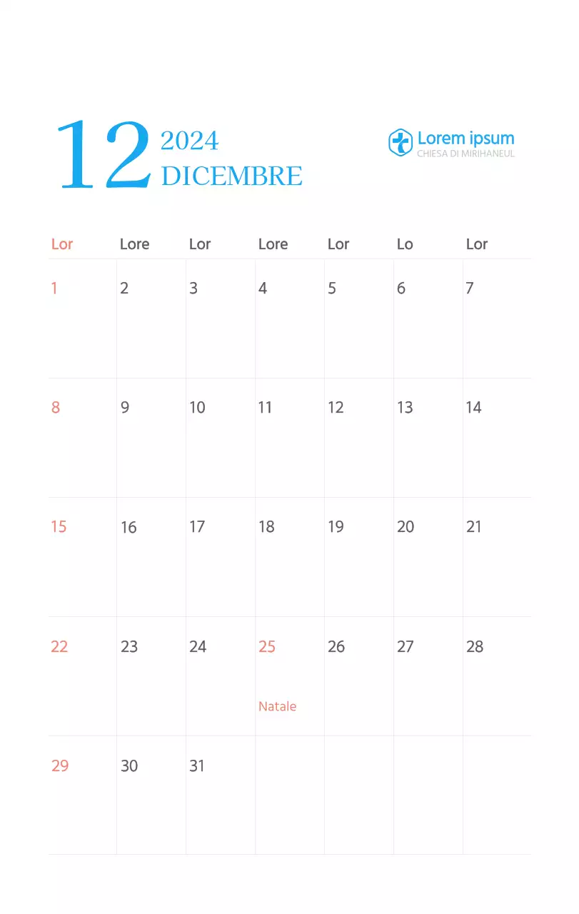 Calendario ecclesiastico blu di concezione moderna