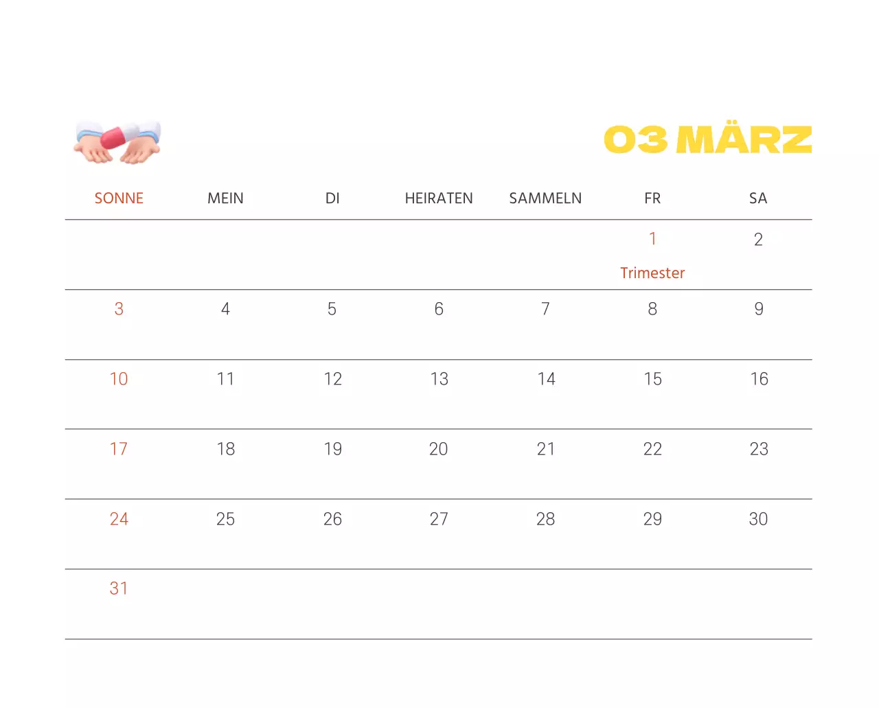 Ein festliches Krankenhaus mit Illustrationen zum Thema Gesundheit und Familie und farbenfrohen Akzenten