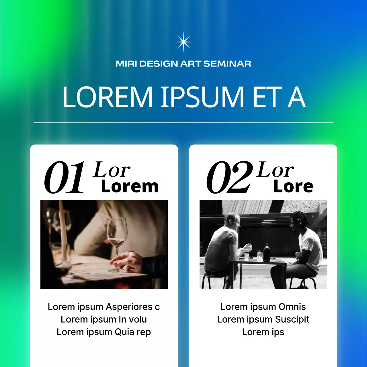 Promoción de seminarios de arte en cibernético azul y chartreuse