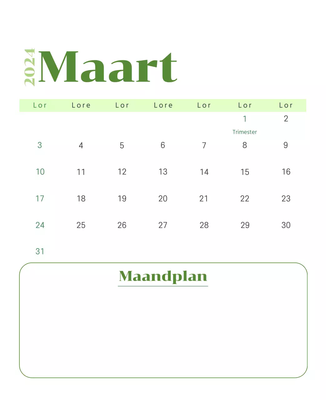 Kalender met jeugdillustraties op een gele en groene achtergrond