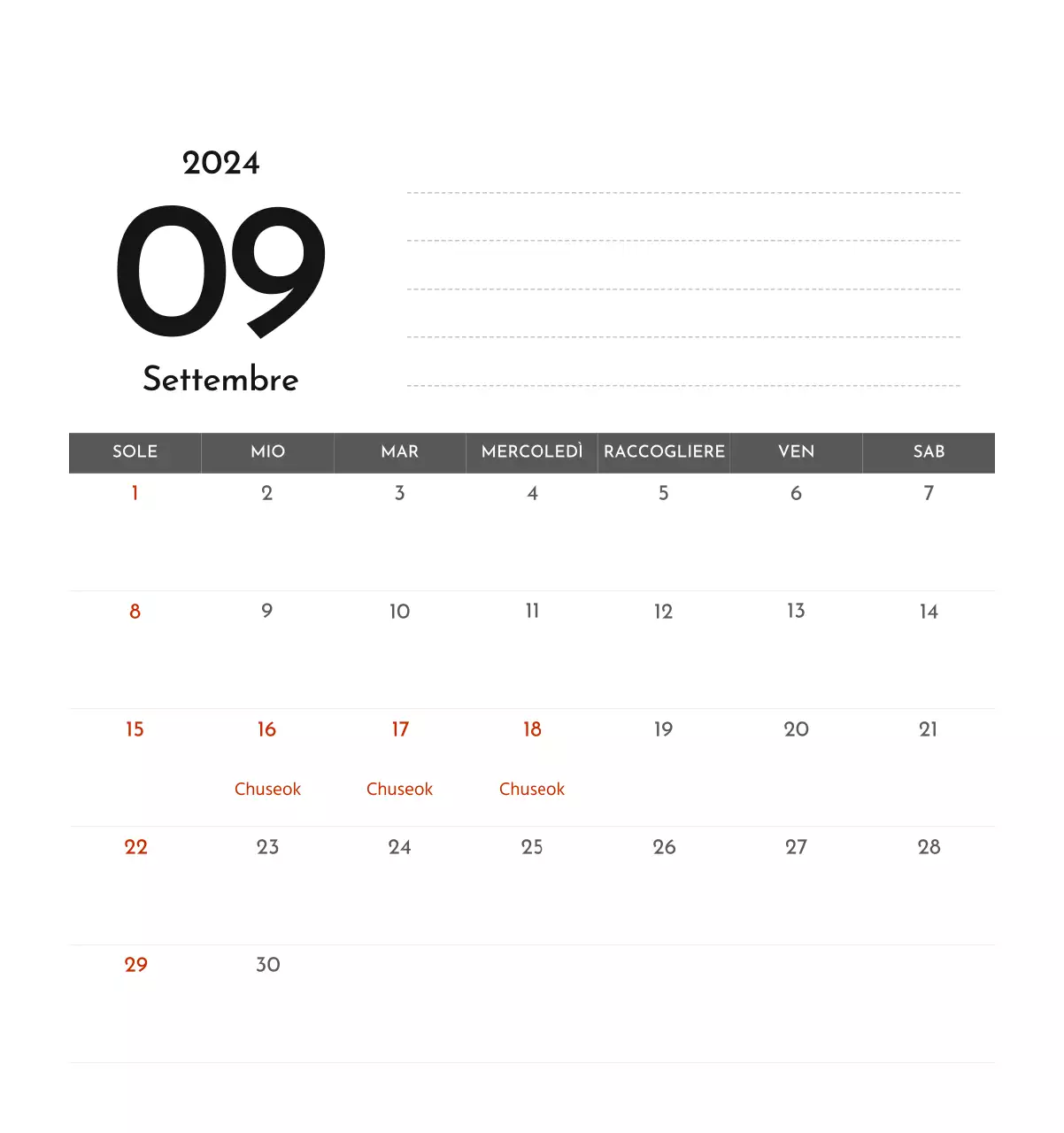 Un semplice calendario aziendale in grigio