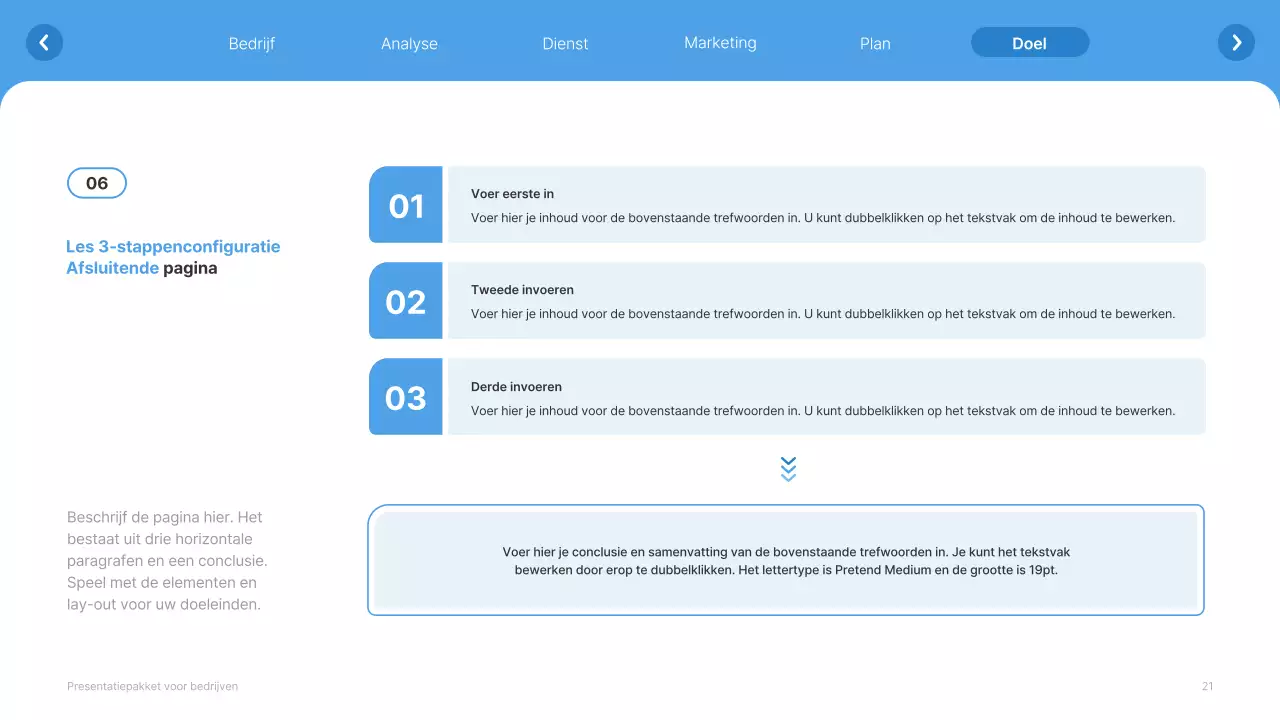 Eenvoudige witte en lichtblauwe website bedrijfsprofiel