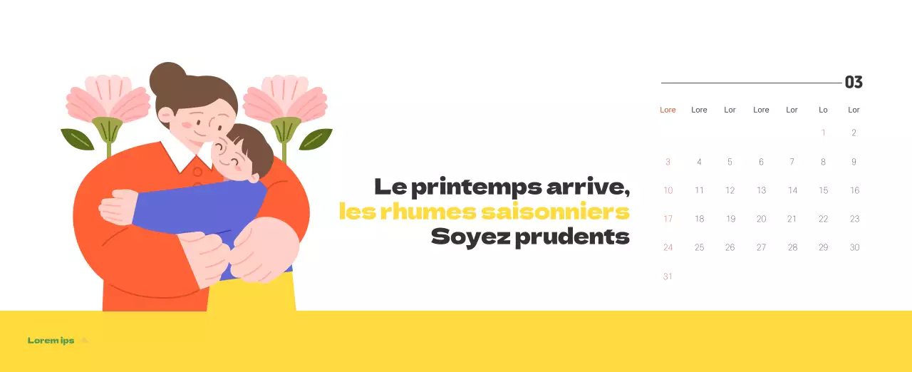 Un hôpital festif avec des illustrations sur le thème de la santé et de la famille et des accents colorés.