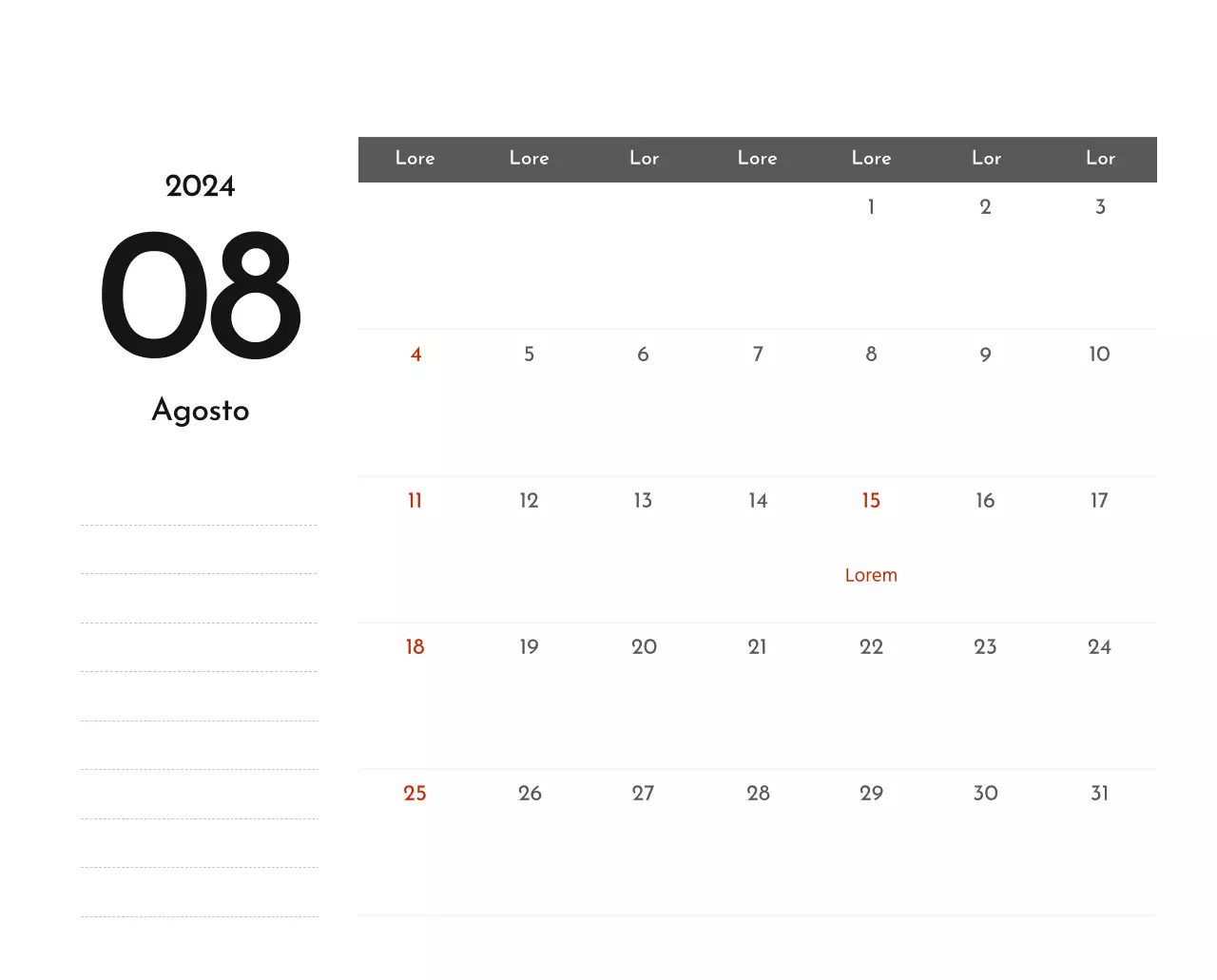 Un sencillo calendario corporativo en gris