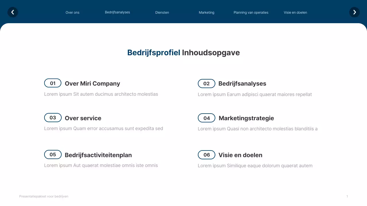 Eenvoudige witte en marineblauwe website bedrijfsprofiel