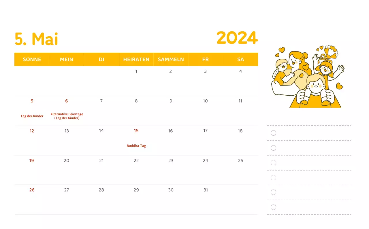 Ein Kalender mit farbenfrohen und emotionalen Illustrationen