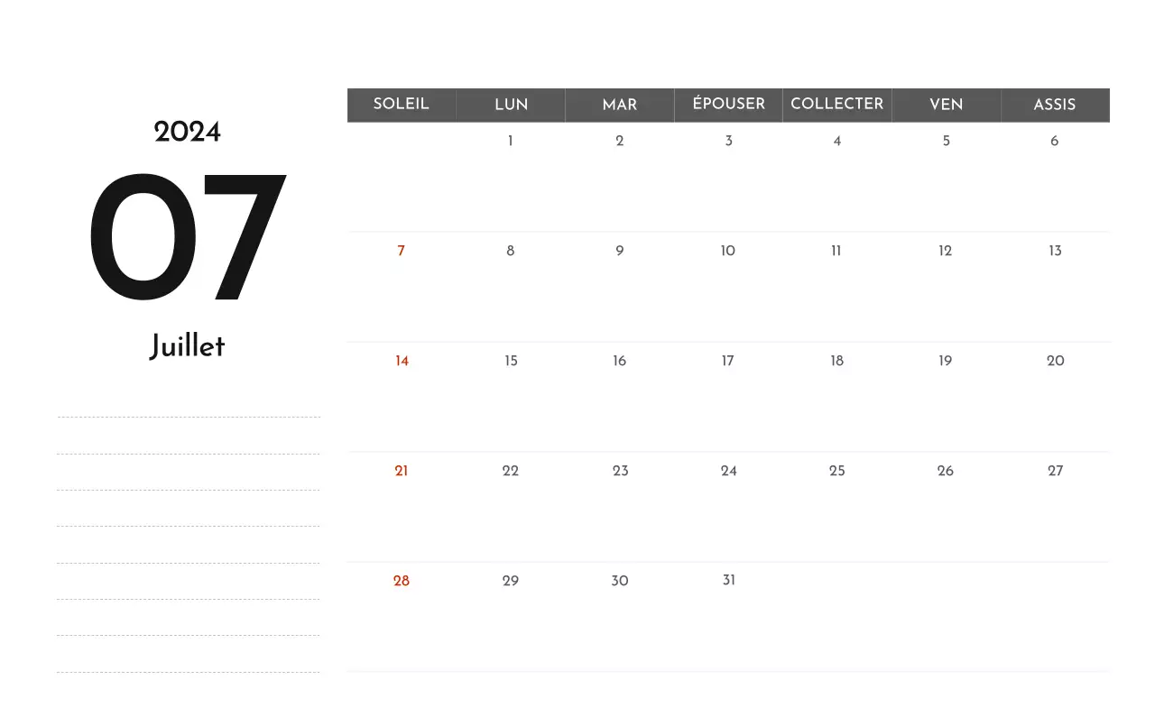 Un calendrier d'entreprise simple en gris