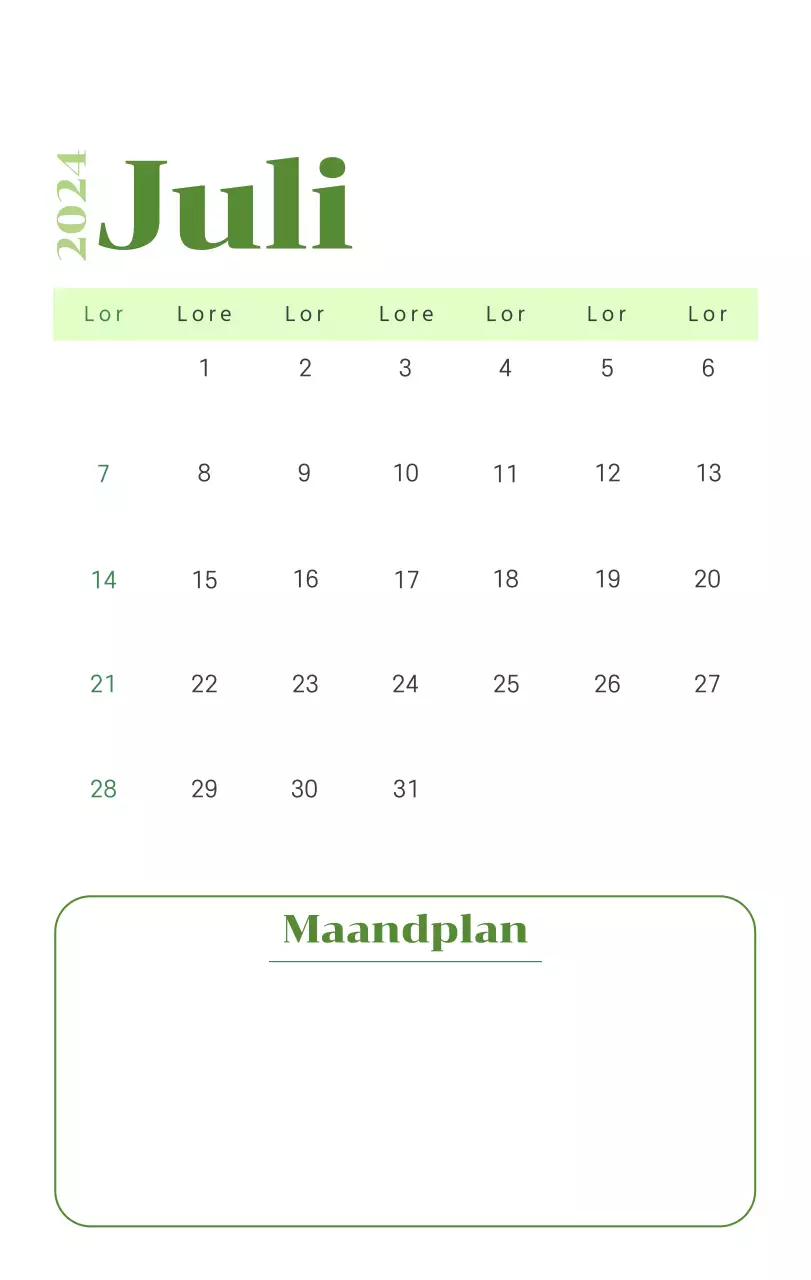 Kalender met jeugdillustraties op een gele en groene achtergrond