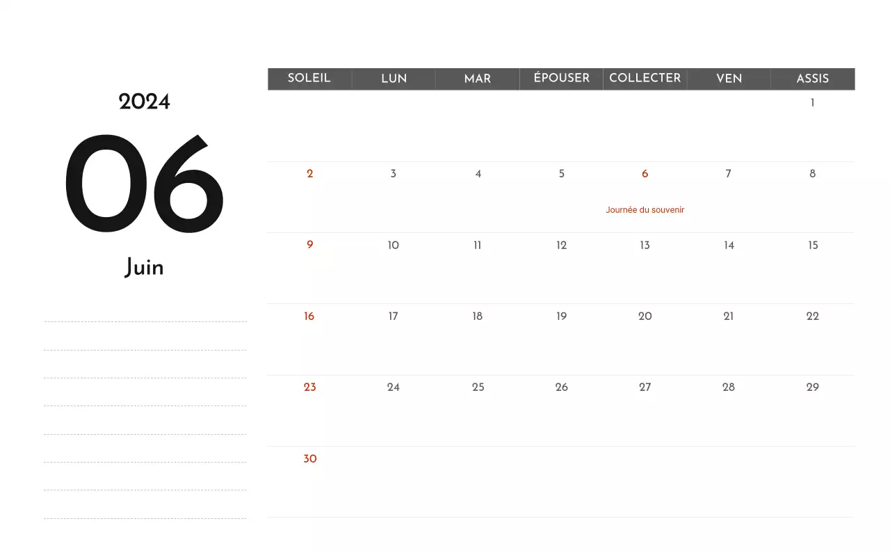 Un calendrier d'entreprise simple en gris