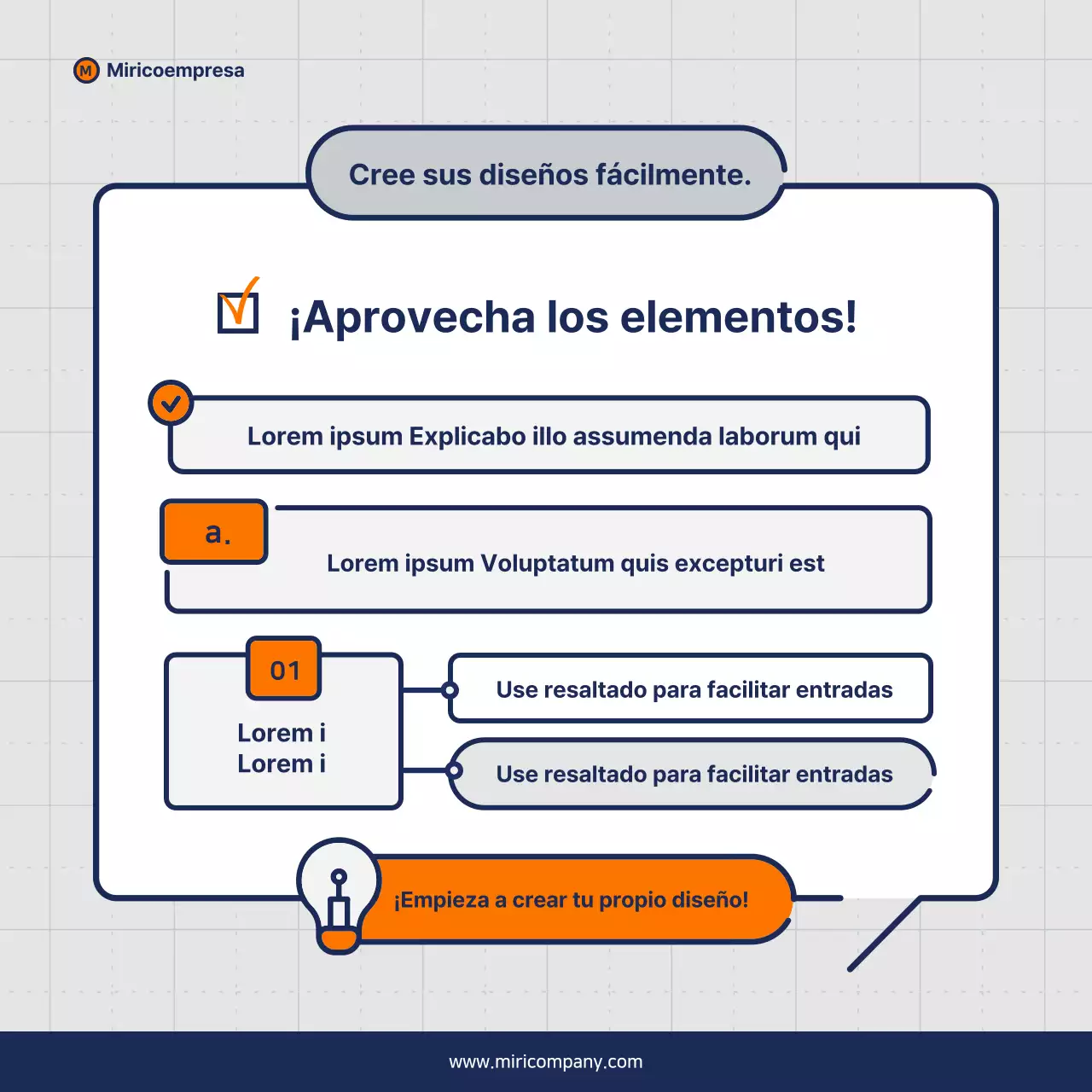 Propuesta minimalista de discurso empresarial en naranja y azul marino