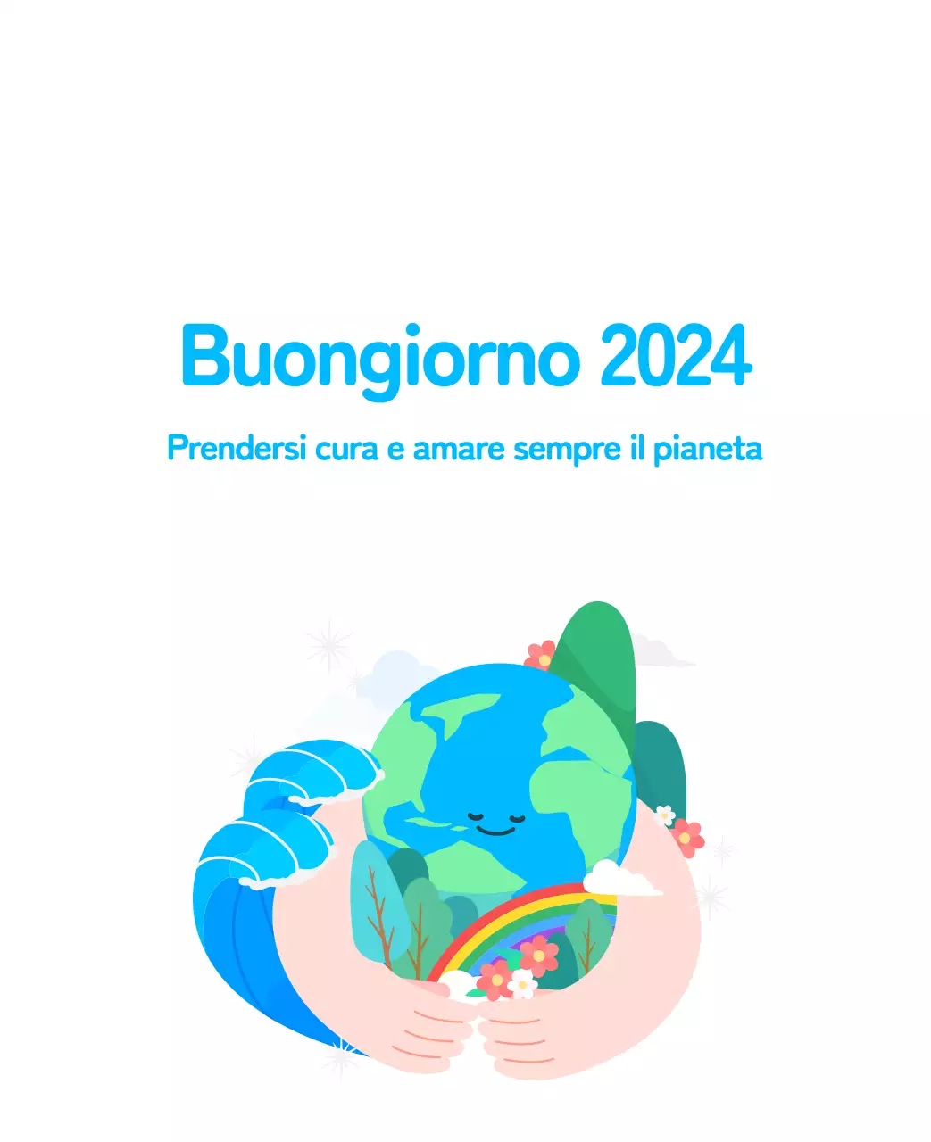 Una fondazione sociale che celebra le festività natalizie con illustrazioni colorate di persone e del pianeta.