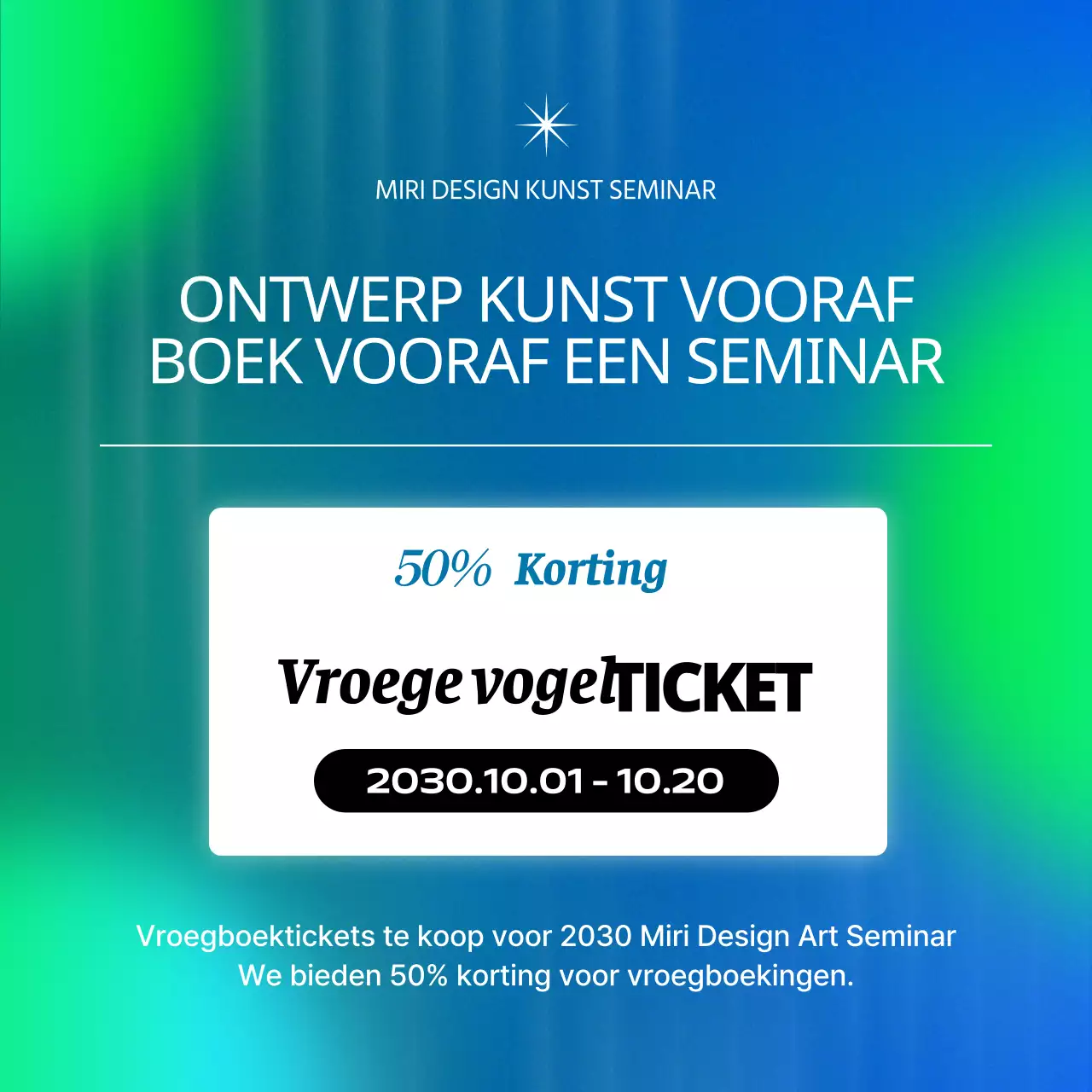 Kunstseminars in blauw en chartreuse cybernetisch promoten