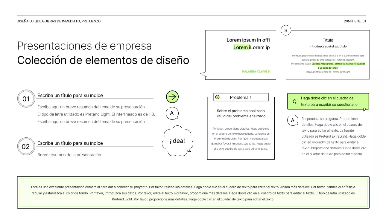 Un sencillo informe en blanco y chartreuse para presentar un proyecto