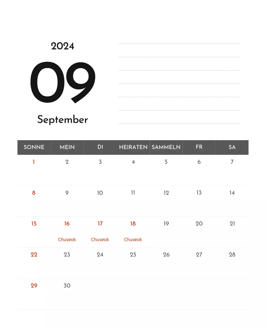 Ein einfacher Unternehmenskalender in Grau