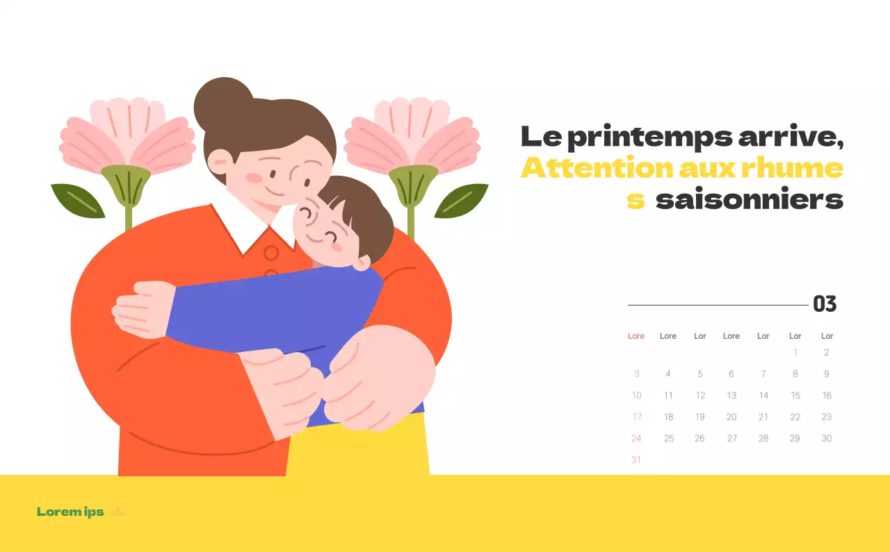 Un hôpital festif avec des illustrations sur le thème de la santé et de la famille et des accents colorés.