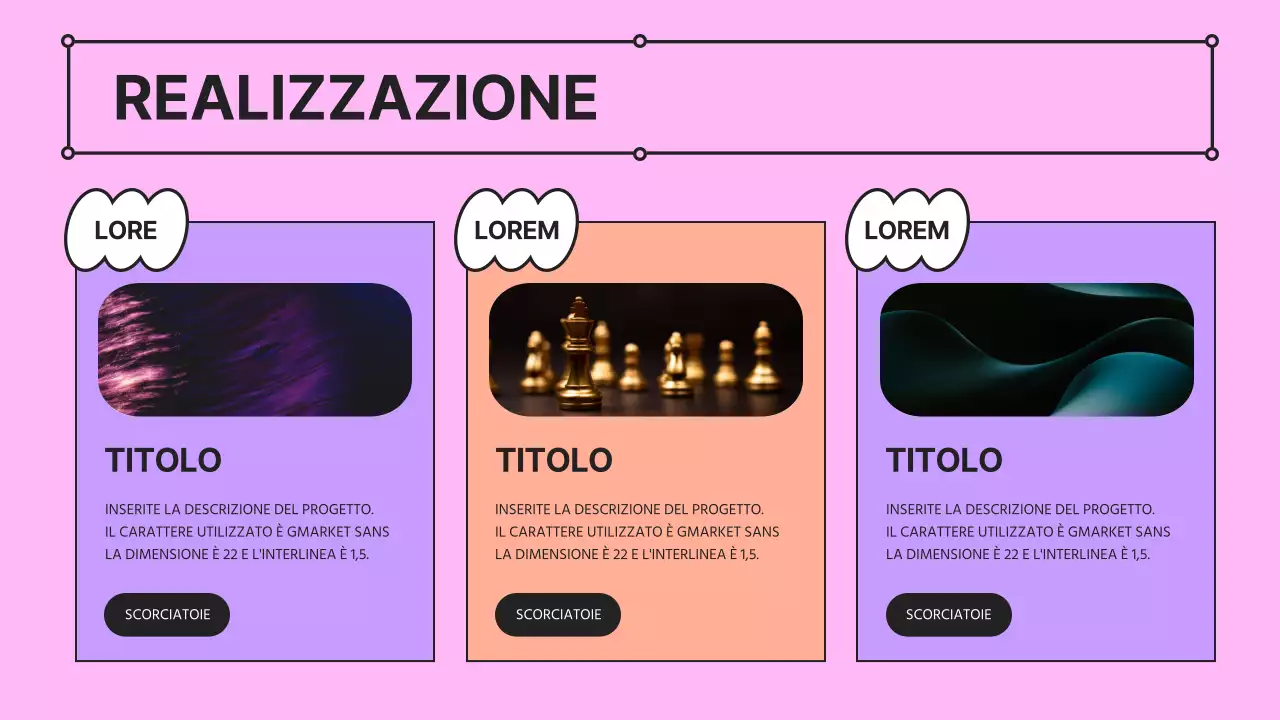 Una presentazione aziendale kitsch di colore rosa e malva con un profilo aziendale