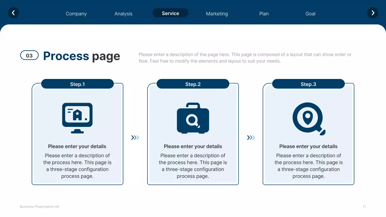 A simple white and navy blue website company profile