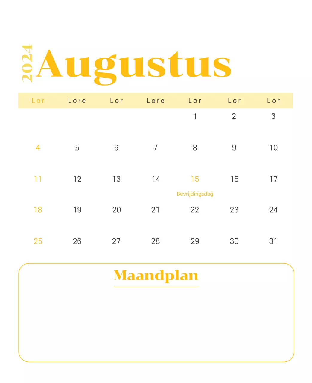 Kalender met jeugdillustraties op een gele en groene achtergrond