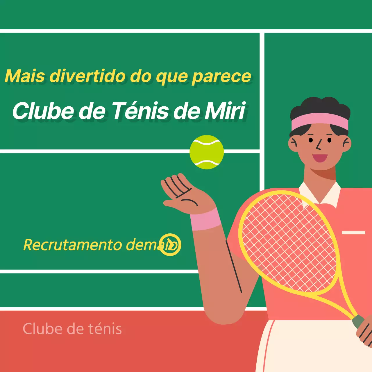 Promover a adesão a um clube de ténis moderno em verde e castanho
