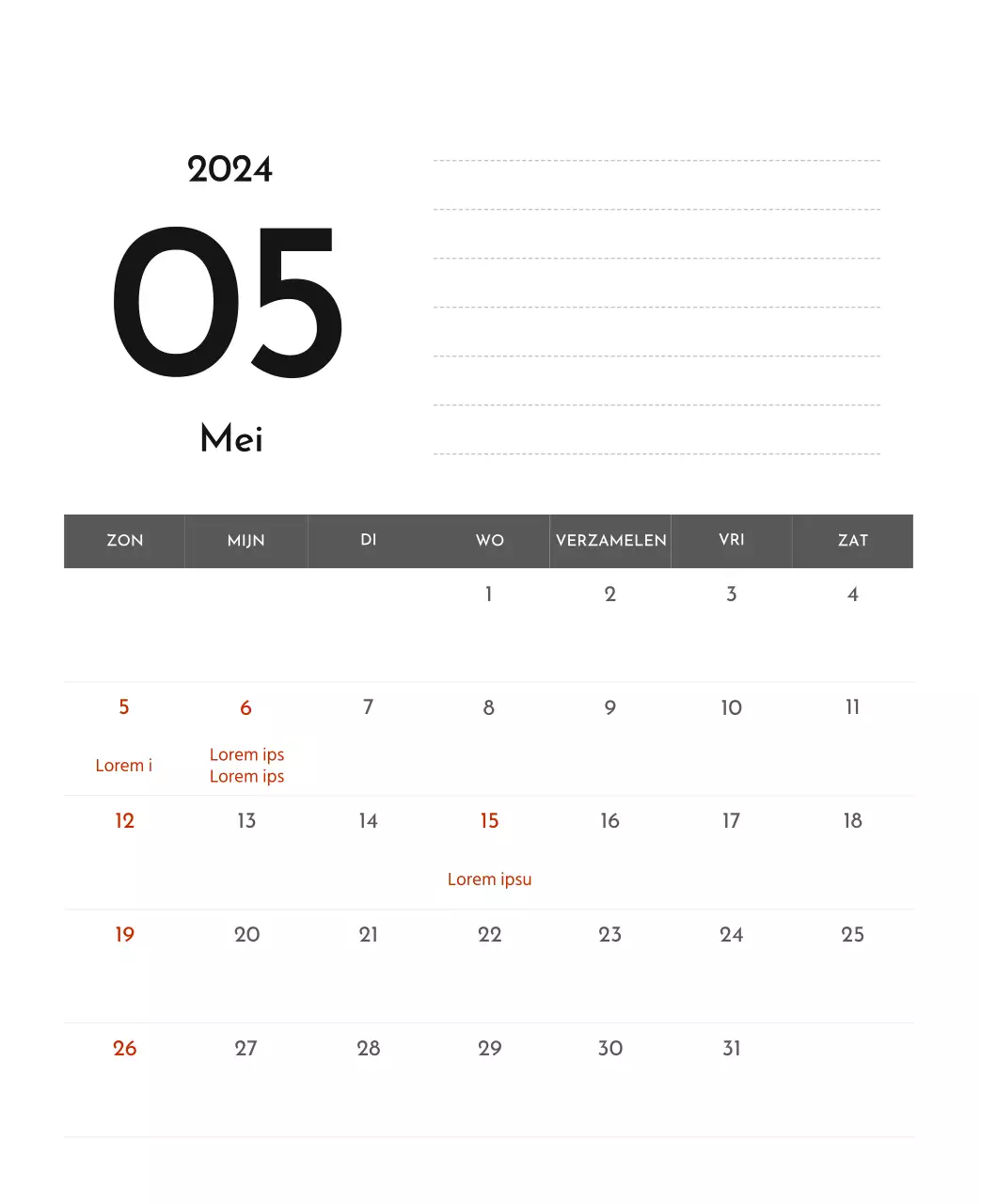 Een eenvoudige bedrijfskalender in grijs