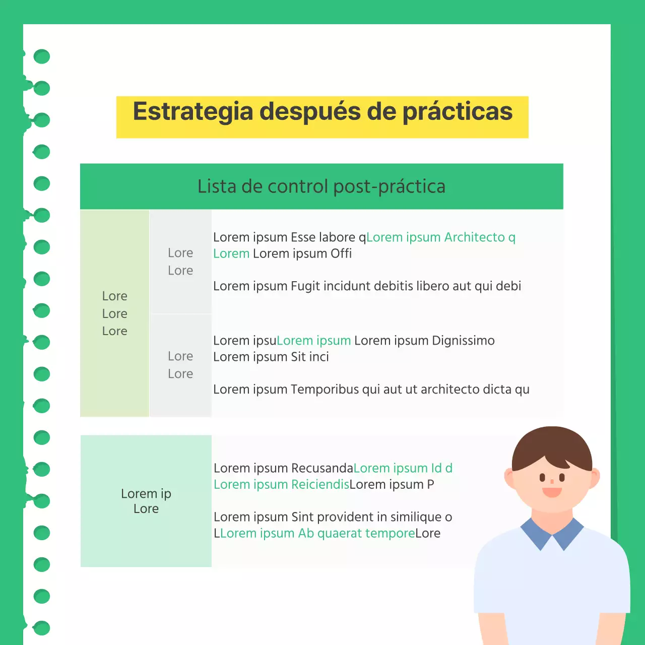 Guía de preparación para un examen práctico sencillo verde y amarillo