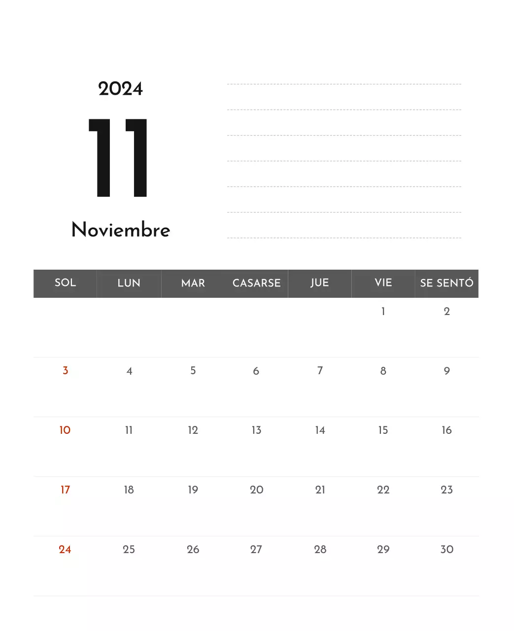 Un sencillo calendario corporativo en gris