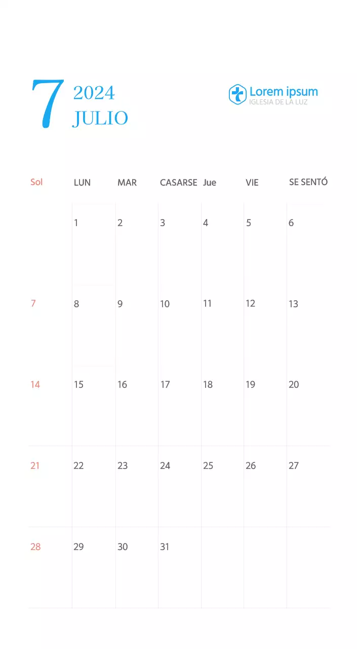 Calendario eclesiástico azul de concepto moderno