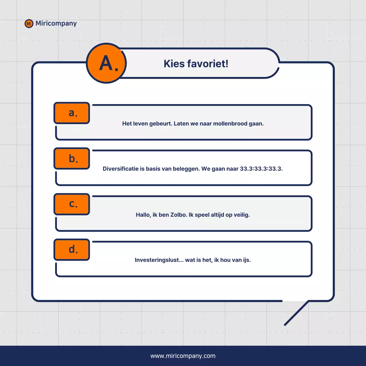 Minimalistisch voorstel voor een zakelijke pitch in oranje en marineblauw
