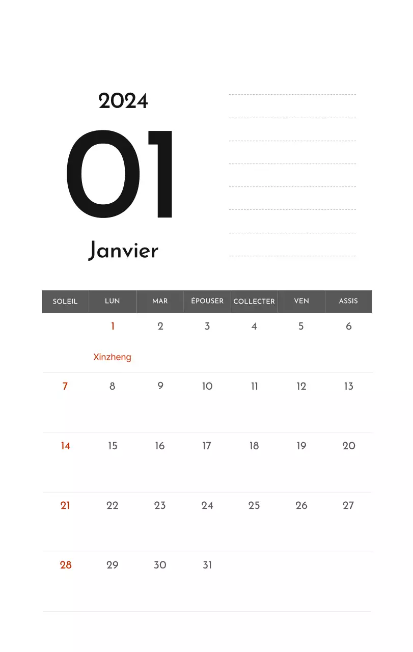 Un calendrier d'entreprise simple en gris