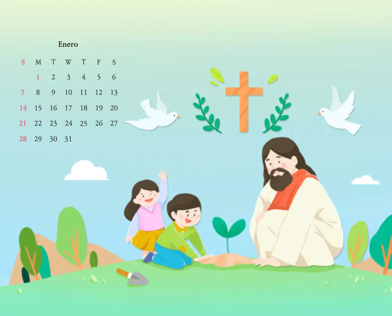 Iglesias con simpáticas ilustraciones en colores cálidos