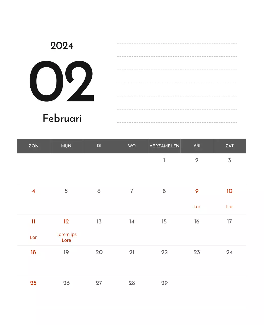 Een eenvoudige bedrijfskalender in grijs