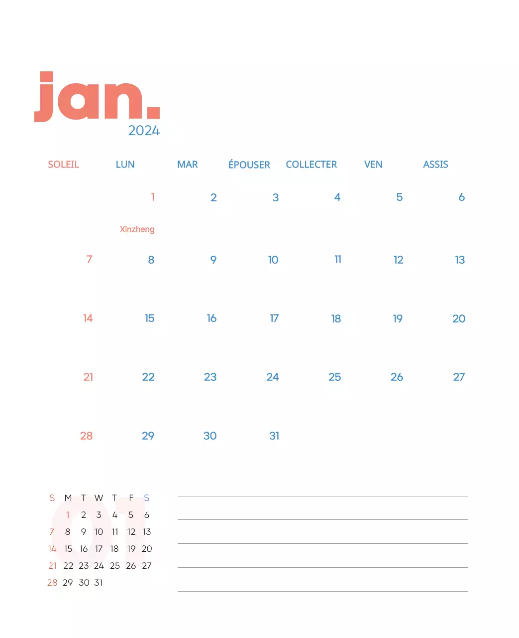 Calendrier de travail avec de belles illustrations