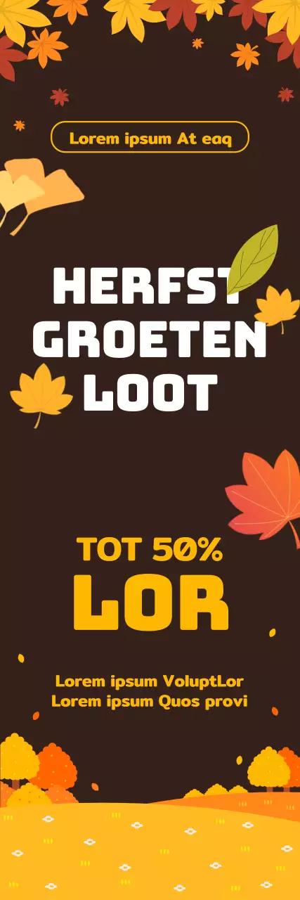 Een herfstwinkel met illustraties van bladeren in levendige herfstkleuren.