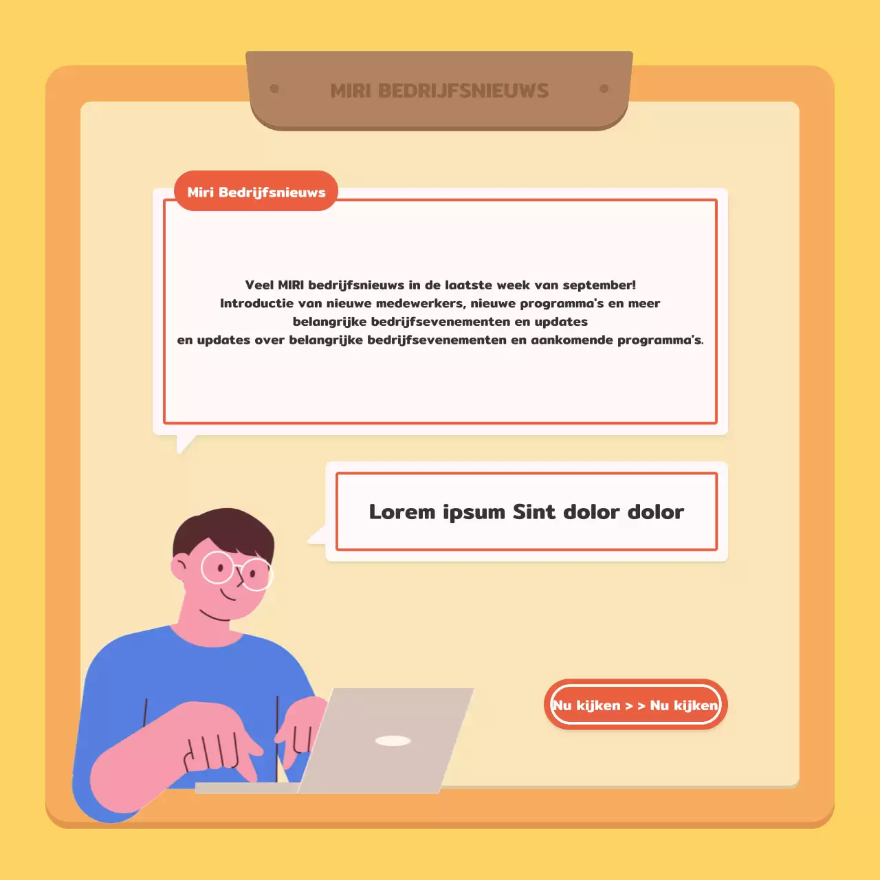 Een kitscherige zakelijke nieuwsbrief in rood en geel