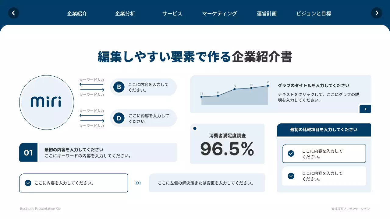 青 シンプル ウェブサイト プレゼンテーション