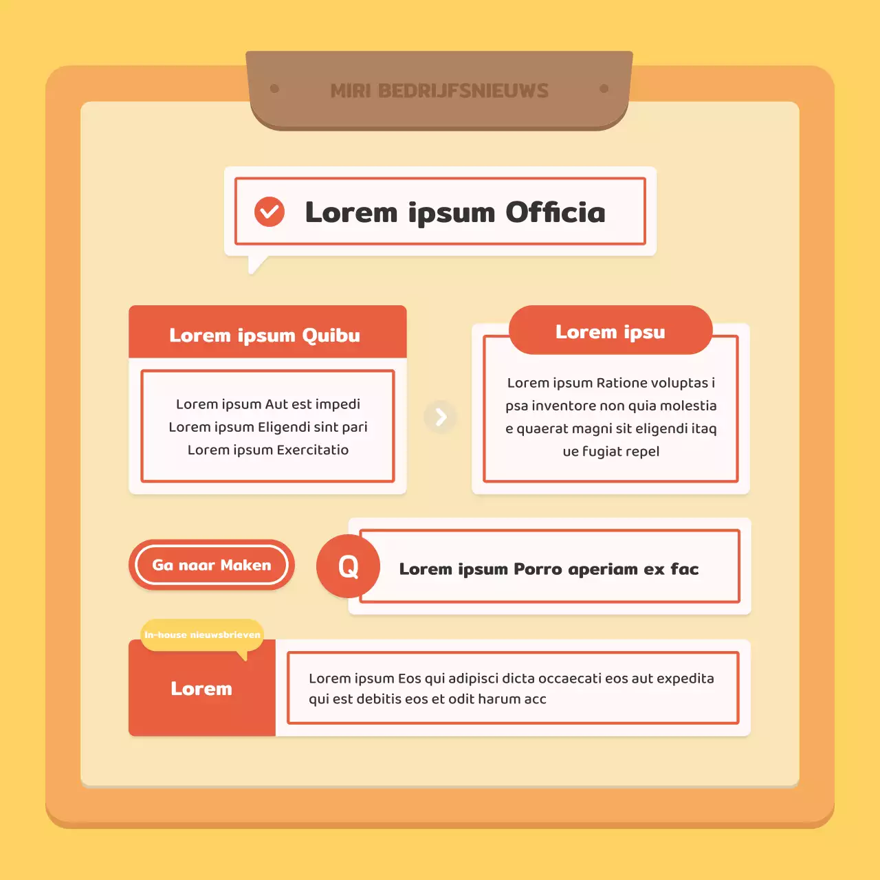 Een kitscherige zakelijke nieuwsbrief in rood en geel