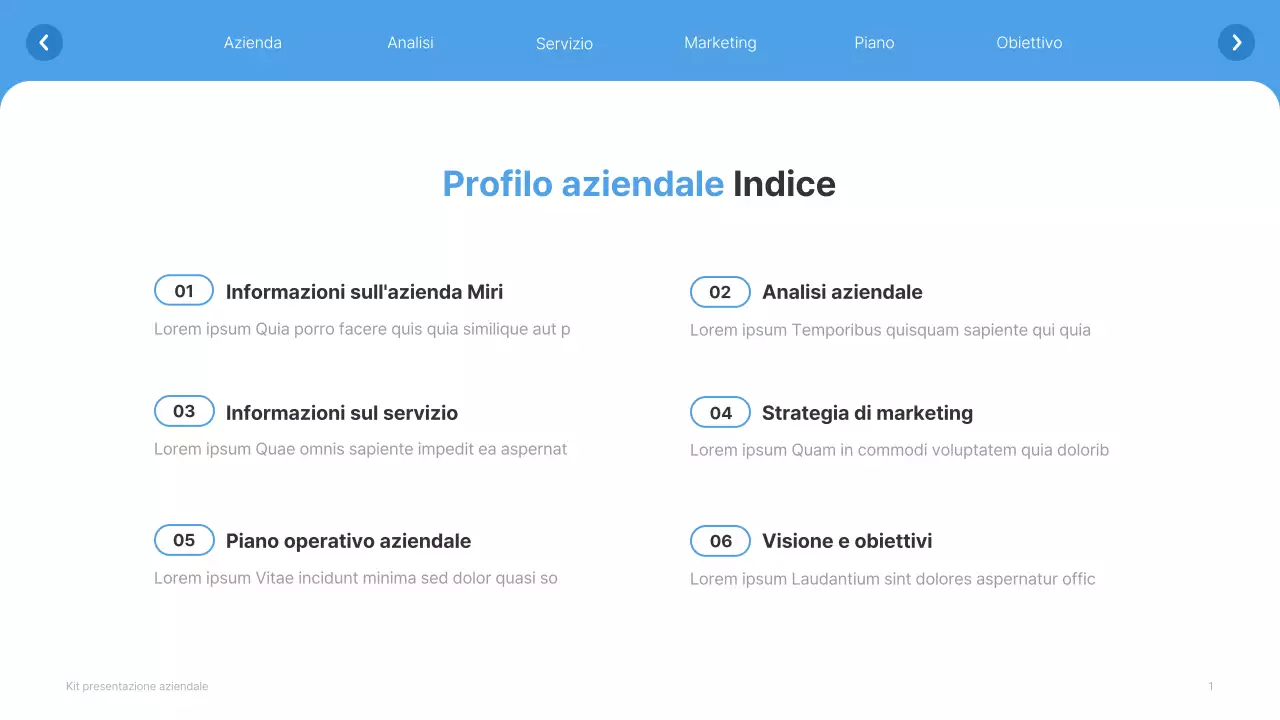 Profilo aziendale semplice in bianco e azzurro
