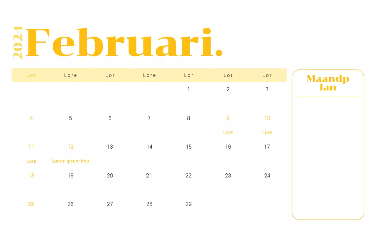 Kalender met jeugdillustraties op een gele en groene achtergrond