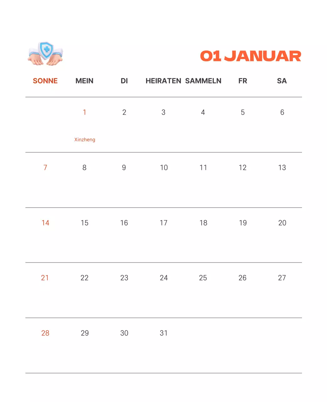 Ein festliches Krankenhaus mit Illustrationen zum Thema Gesundheit und Familie und farbenfrohen Akzenten